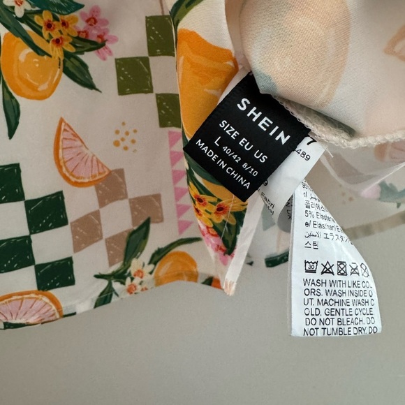 SHEIN Puff Sleeve Babydoll Blouse Women’s Size Large Tropical Print Square Neck - Picture 3 of 6